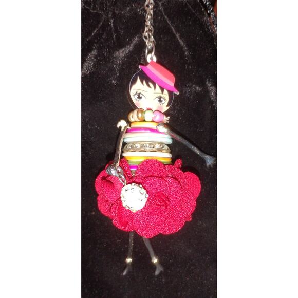nobrand Jewelry - Art Doll Pendant Necklace Paris Inspired Floral Dress Statement 35”